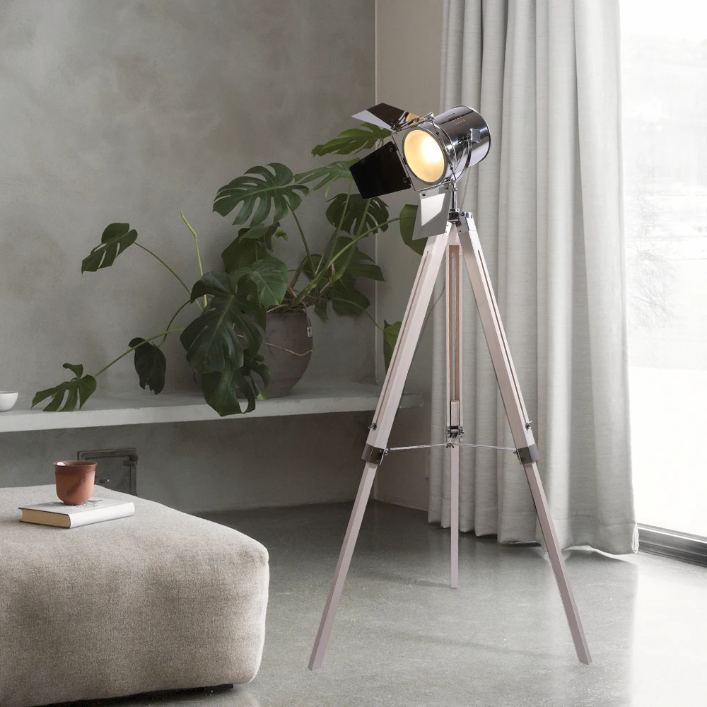 

Vintage Indoor Floor Stand Light Black/Chorme Light Head with Foot Switch Lift Solid Wood Bracket Floor Lamp for Living Room