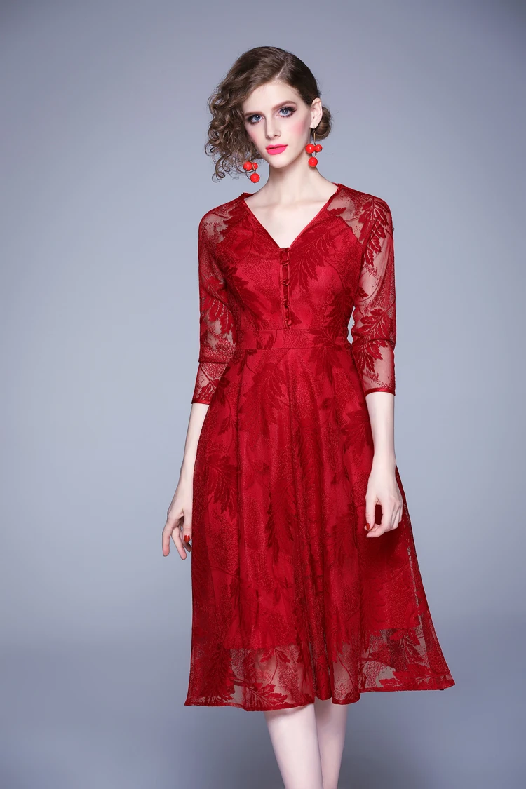 H han queen Новое Осеннее Открытое платье Vestidos элегантное офисное женское платье Сексуальное Тонкое Платье с v-образным вырезом для работы деловые повседневные кружевные платья