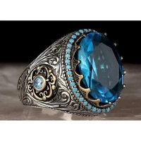 vintage punk sky blue crystal zircon rings anniversary jewelry accessories luxury handmade carving flower womenmen rings
