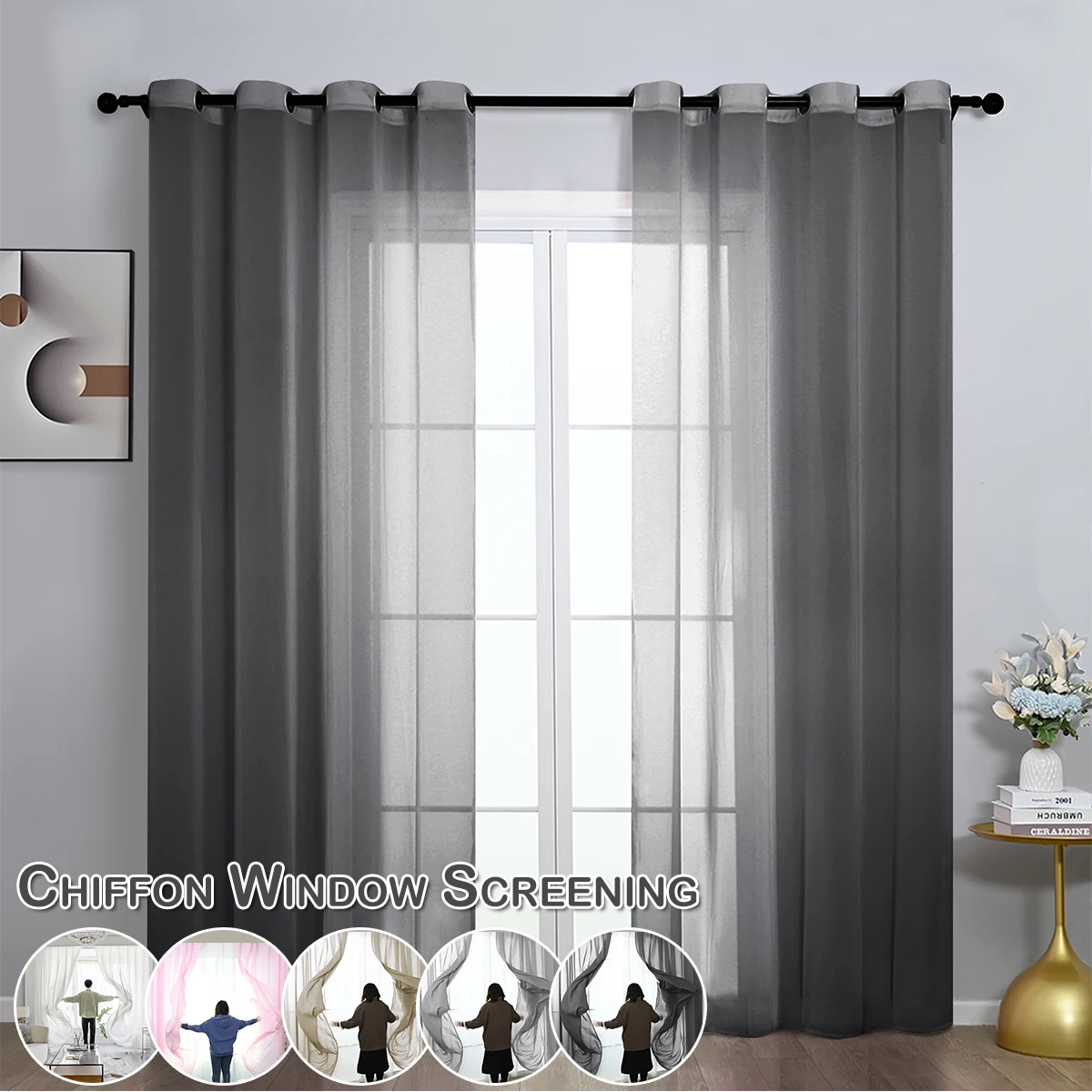 

Modern Window Screening Solid Colour Chiffon Tulle Sheer Curtains Solid Colour Gauze Drap Curtain For Living Room Home Decor D30
