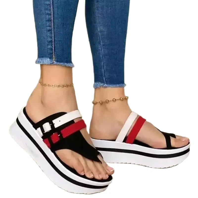 

2021 Women Summer Fashion Wedges Sandals Beach Casual Female Platform Peep Toe Shoes Slingback Lady Mixed Colors Buckle Sandals