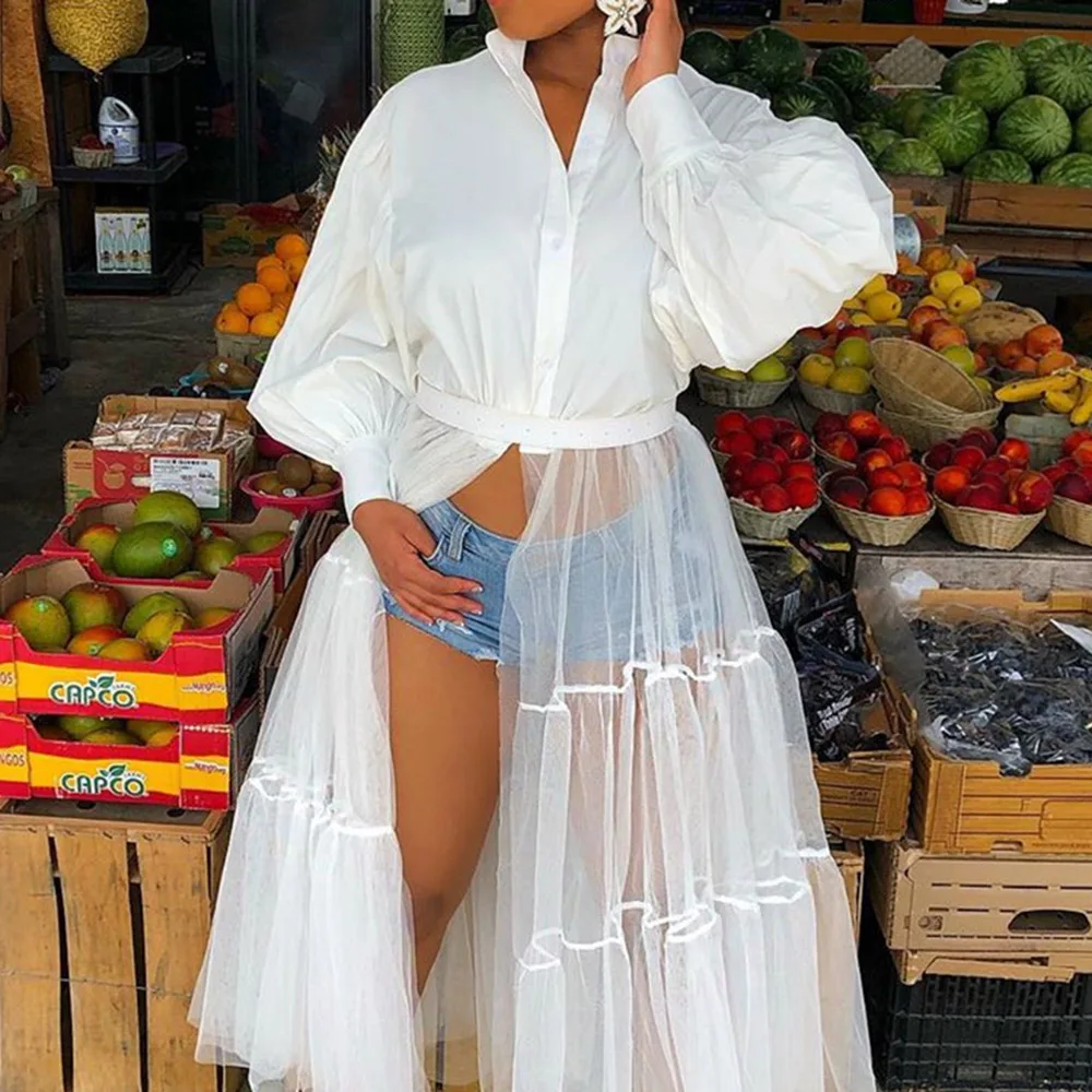 Белое Женское длинное платье-рубашка осень 2021 африканская мода женское