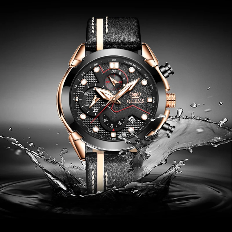 Спортивные водонепроницаемые часы-хронограф с кожаным ремешком | Наручные часы