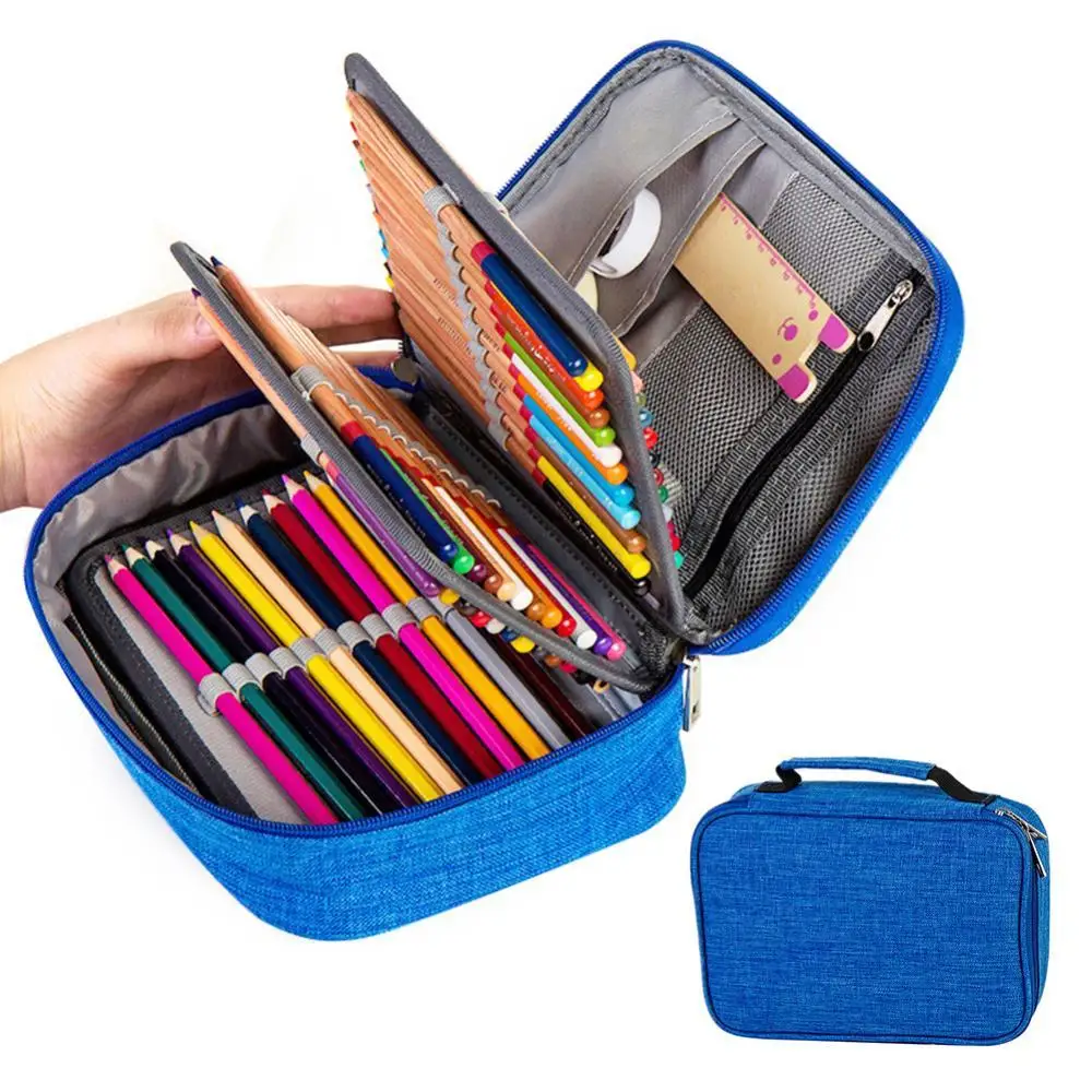 Case Zipper Closure Pen Bag Polyester Stationery Storage Pencil Case School Office Supply