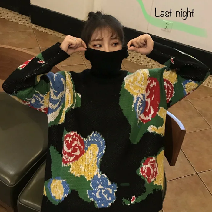 Korobov Корейский Элегантный Стиль Цветочная женская блузка винтажная водолазка