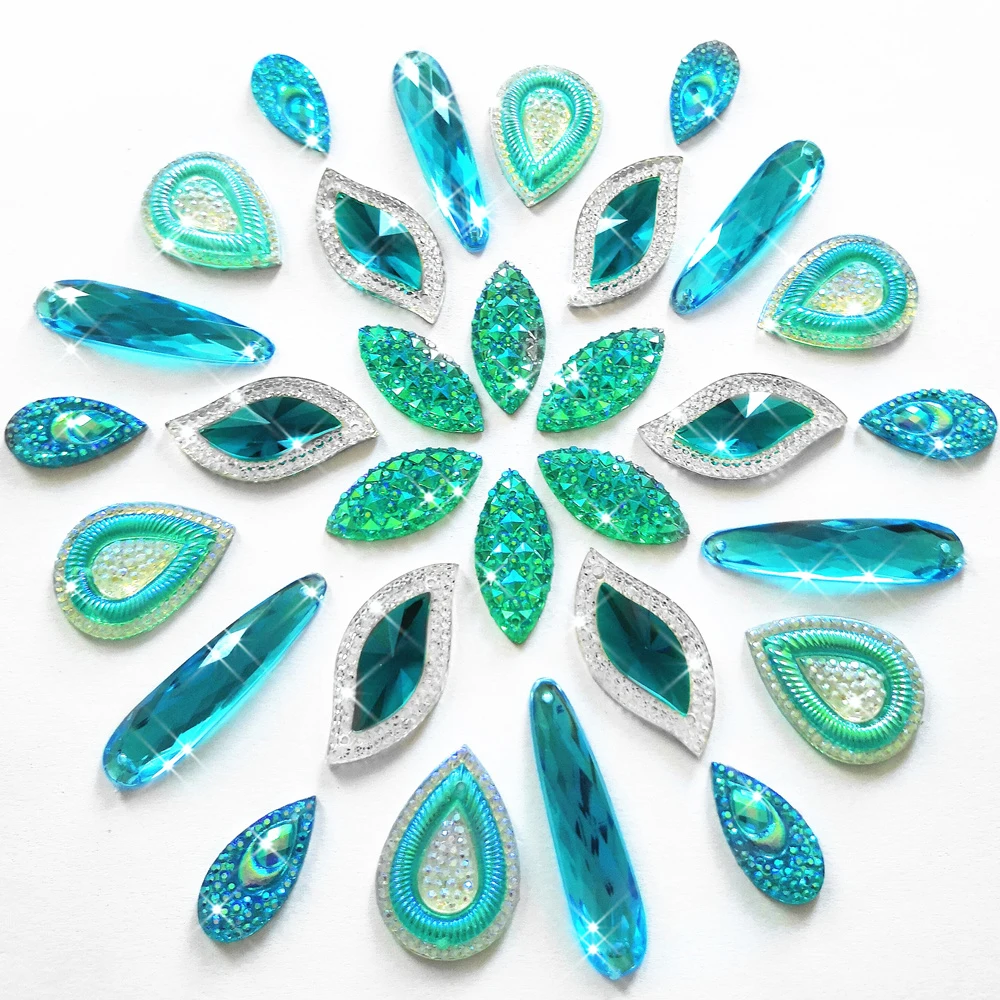 Смешанные небесно голубые AB костюмы одежды дизайнеры Сделай Сам стразы