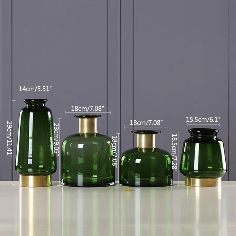 

Nordic Dark Green Glass Flower Vase Gold Foil Art Vase Living Room Desk Decoration Art Vase Wedding Decor Ornament