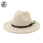 FS Мужские фетровые шляпы, бежевого и белого цветов шерсть фетровая шляпа женская шляпа с широкими полями черный Джаз шапки на зиму Топ фетровых Женская кепка