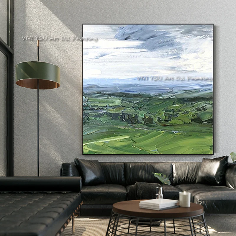 

Чистая 100% ручная роспись на холсте природный пейзаж Масляные картины Зеленое поле Настенная картина для гостиной домашний декор