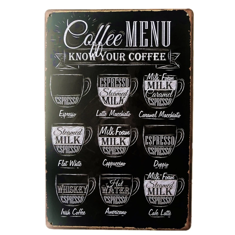 Vintage Shabby Chic  Coffee Menu Home Bar Cafe Metal Tin Signs Pub Tavern Retro Decorative Plate Poster Wall Decor