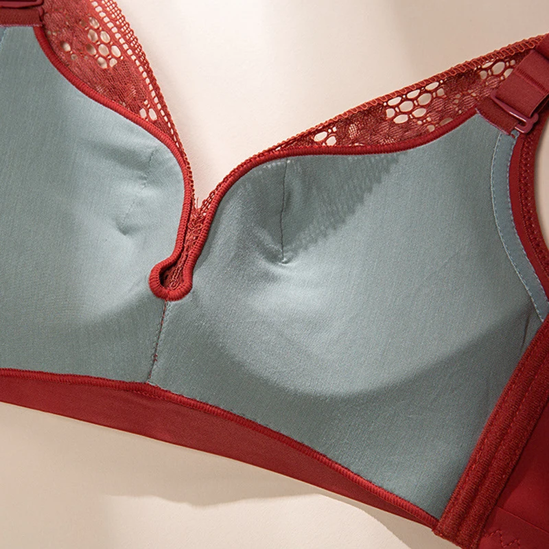 

Roseheart Sexy Women Fashion Red Khaki Wireless Lace bow Trim Bras Push Up Bralette Cup A B Underwear Seamless Female Bras