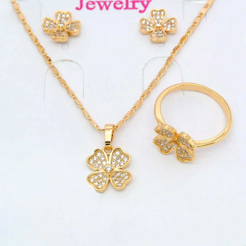 Сердце Клевер африканские Ювелирные наборы для женщин Золотое Ожерелье Кольцо