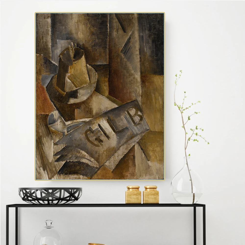 

Citon Canvas Art Oil painting Georges Braque《The pyrogen and the daily gil blas 1909》Artwork Picture Wall decor Home Decoration