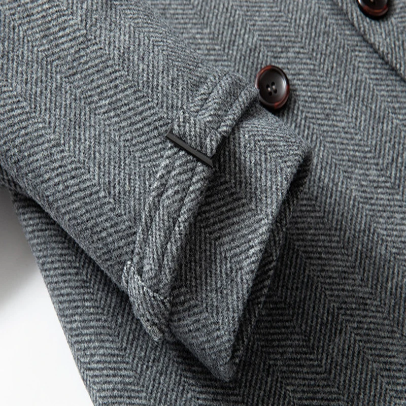 

New British Style Woolen Coats Men Thick Long Pea coat Autumn Winter Fashion Wool Blends Men Overcoats Warm Windbreaker Jacket