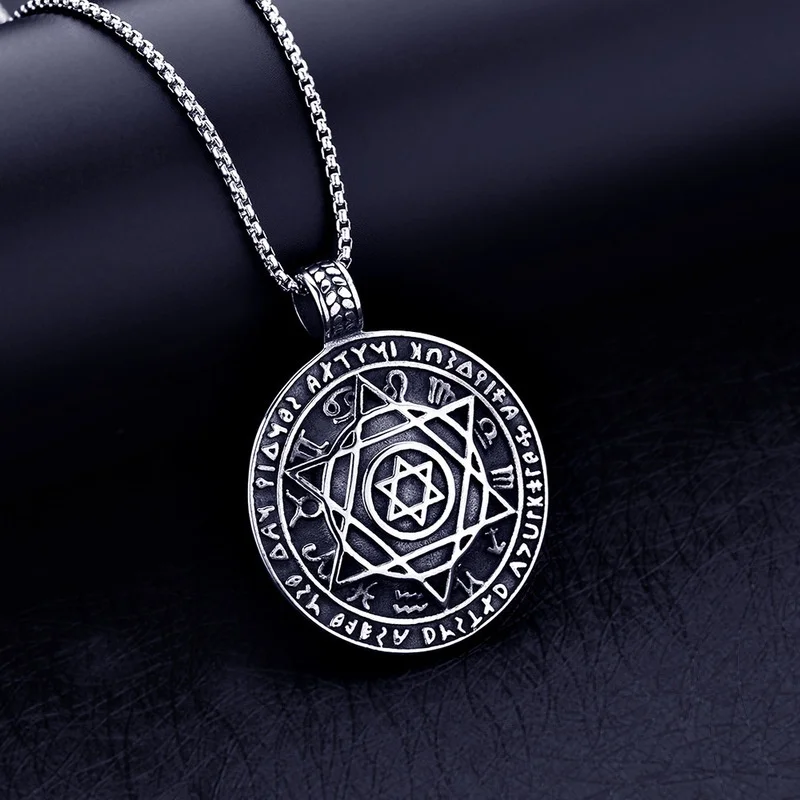 

Vintage Talisman Hexagram necklace Solomon Amulet Pendant Necklace Kabbalah Hermetic Jewelry