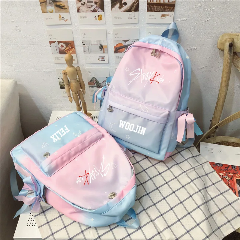 

New arrival StrayKids name Gradient printing bookbag backpack kpop cute backpacks for women korean backpack travel backpack