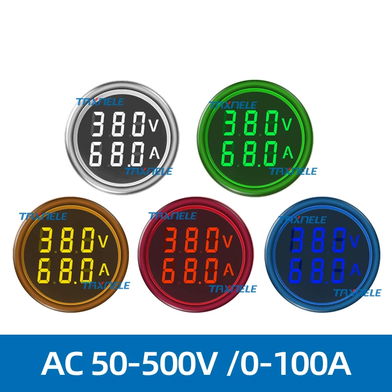 Voltage CurrentMeter 22 мм цифровой дисплей круглый квадратный двойной вольтметр амперметр ампер Ток Напряжение Герц частотомер Светодиодный светильник сигнала lndicator - Цвет: Voltage CurrentMeter