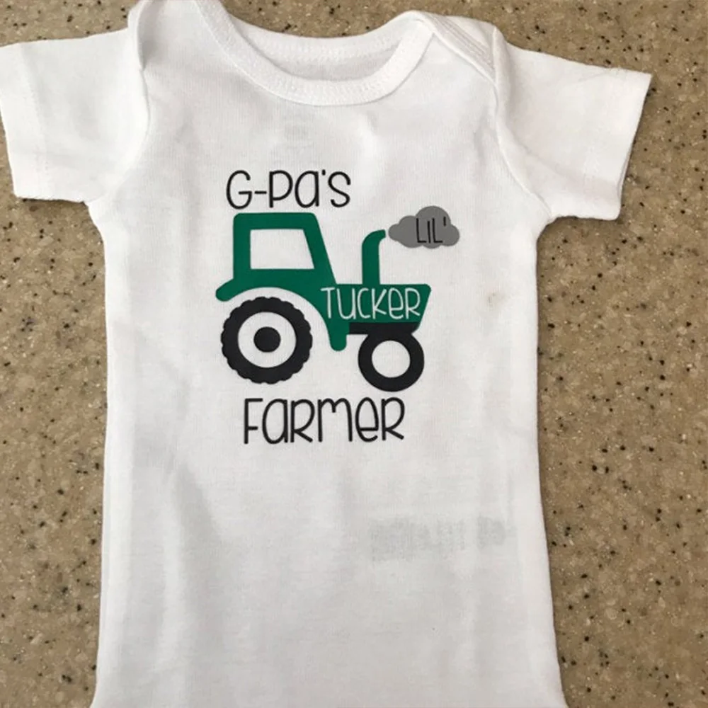 Custom Daddys lil farmer bodysuit.future farmer. baby tractor bodysuit. tractor name bodysuit. coming home outfit. Farm shirt images - 6