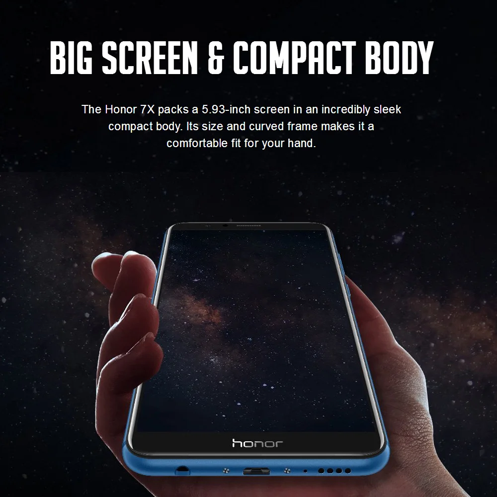 Мобильный телефон Honor 7X Face ID, 5,93 дюймов, 2160*1080 P, 4 гб, 64 гб, четыре ядра, две тыловые камеры, 3340 мач, смартфон с отпечатком пальца