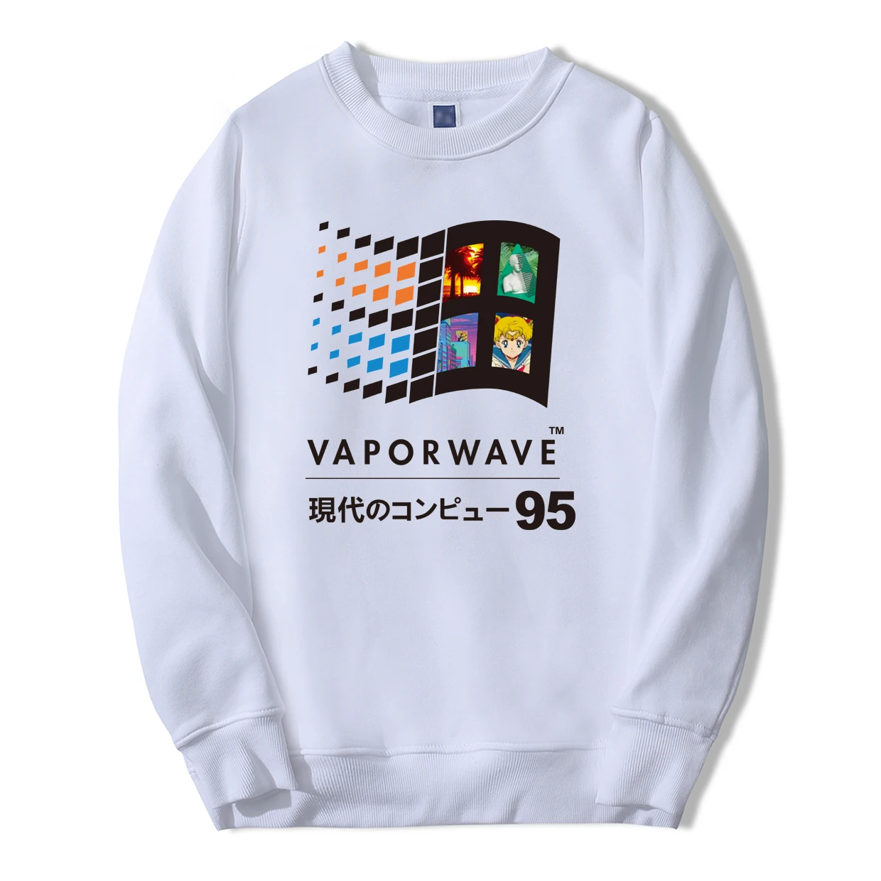 Весна Зима Vaporwave винтажный Ретро японский аниме эстетический мужской свитер толстовки хип хоп Уличная Повседневная спортивная одежда - Цвет: White 6