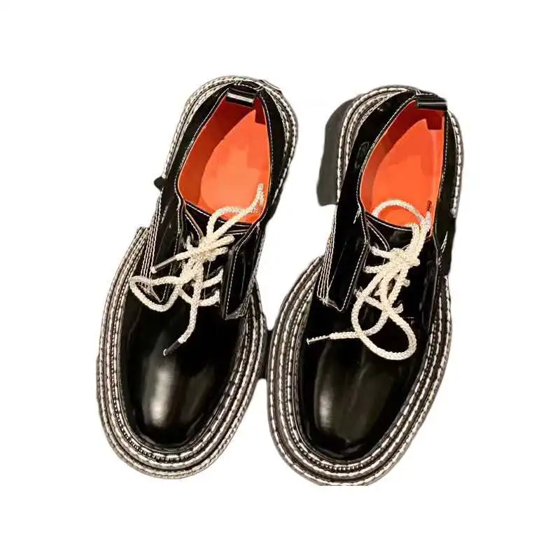 

Small leather shoes women's 2020 new British style patent leather platform tie Derby shoes black shoes shoes for women