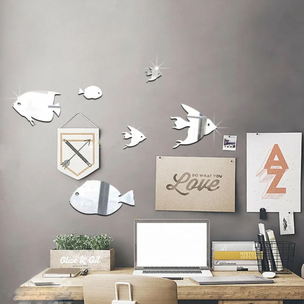 6 Зеркало в форме рыбы набор декоративное зеркало акриловая Ванна Душ Туалет с