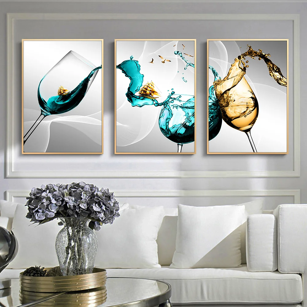 

Wine Glass Art Wall Pictures For Home Design Blue Canvas Printings No Fame Living Room Aesthetic Decoration Poster And Prints