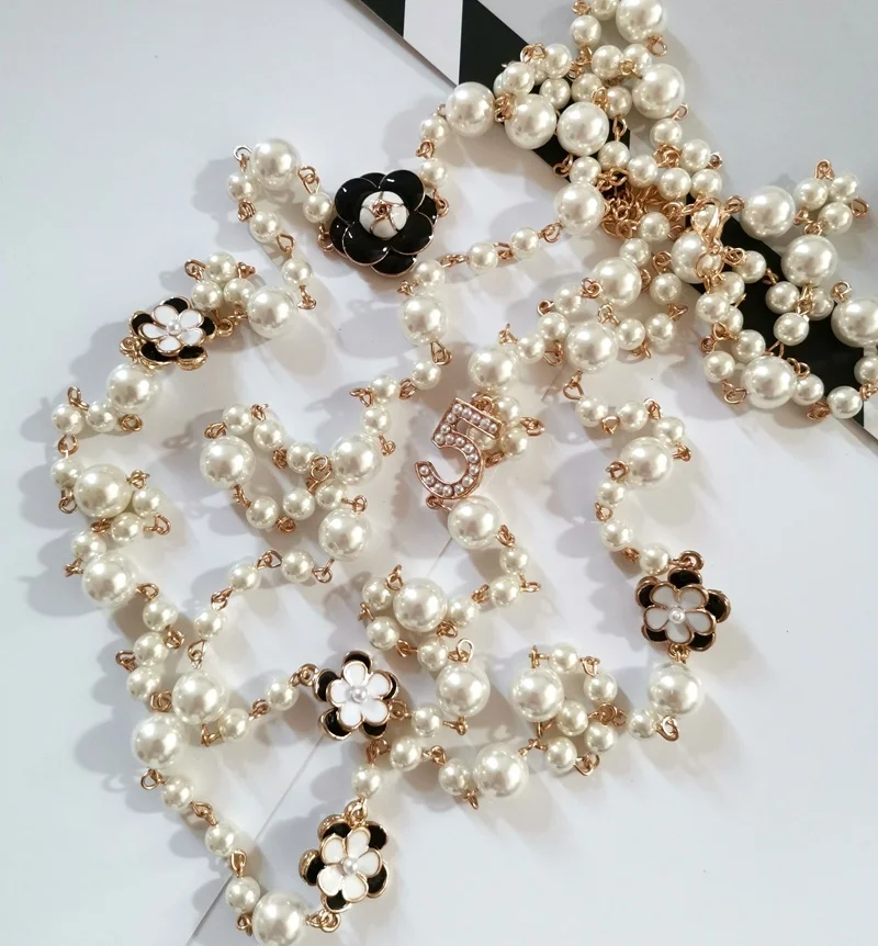 Длинные Имитация жемчуга Цепочки и ожерелья для Для женщин No.5 двойной Слои collane