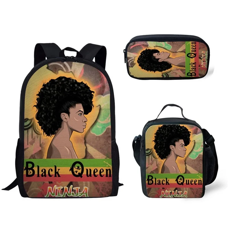 Новый школьный рюкзак для детей Mochila Escolar Black Queen с принтом африканских девочек, 3 предмета/набор, школьная сумка подростка.