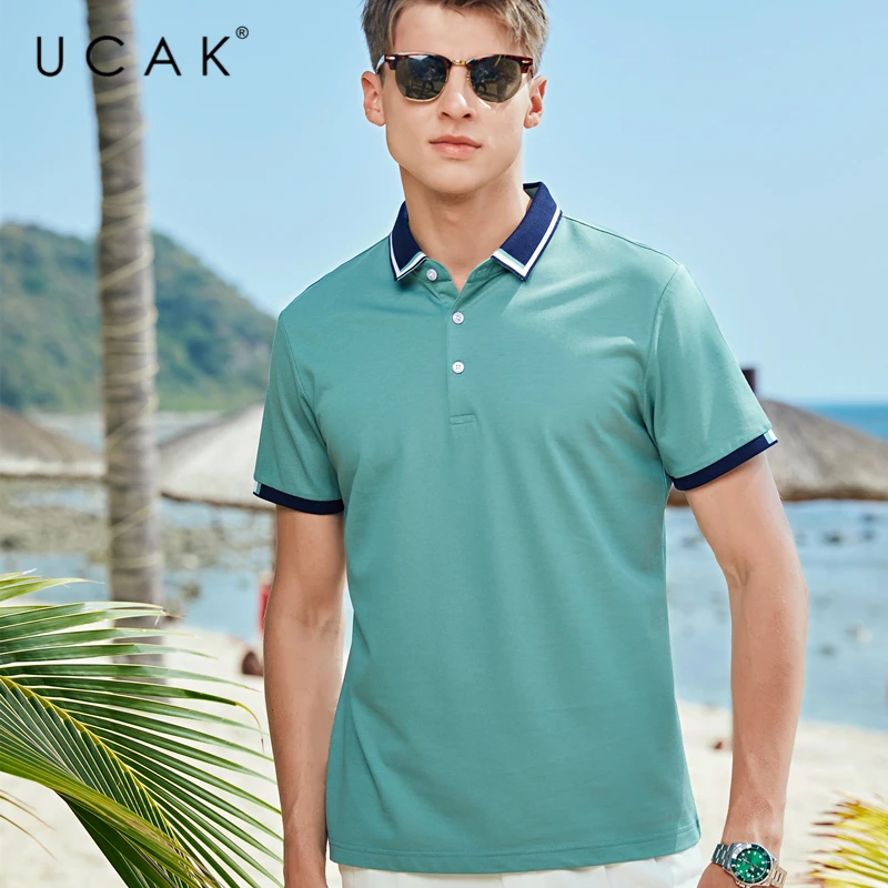 

Мужская хлопковая футболка UCAK, с отложным воротником, однотонная, повседневная, для лета, U5605