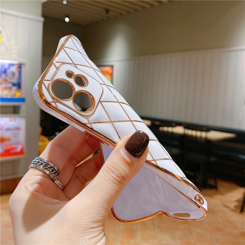 

New Luxury Plating Gold Line Diamond Grid Silicone Phone Case For iPhone 12 11 Pro Xs Max Mini SE X XR 7 8 Plus Plain Soft Cover