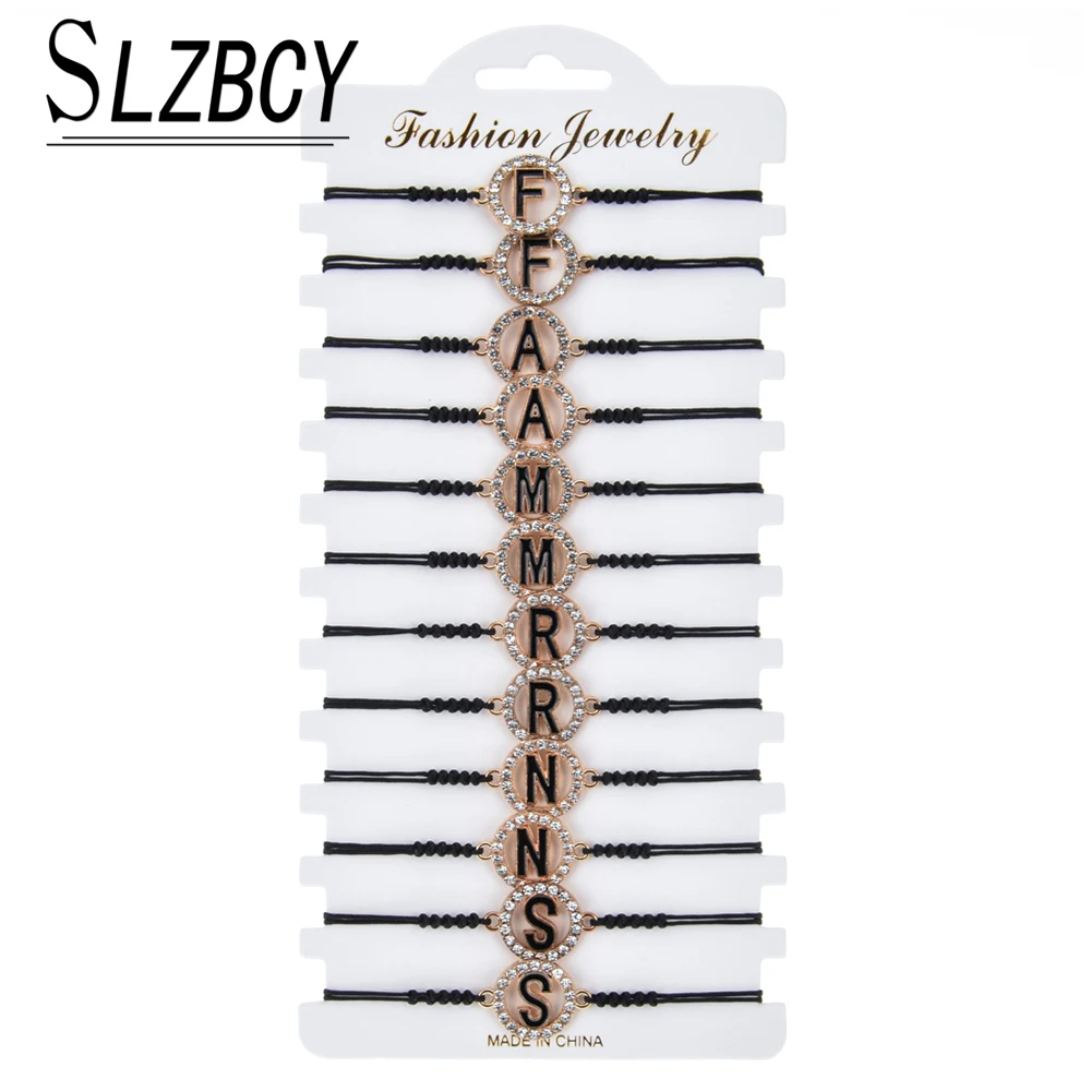 12 pieces Hollow Round Letter Charm Bracelet Set For Kid Handmade Adjustable Alphabet Rhinestone Wristband Women Fashion Jewelry | Украшения