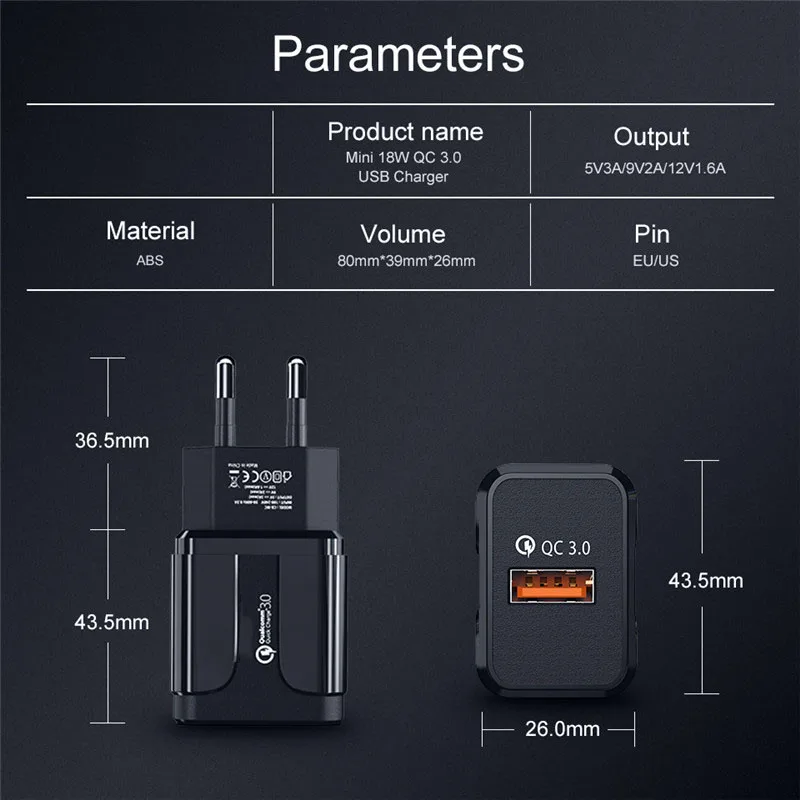 18w fast charging charger QC 3.0 wall Charger for huawei nova 5 4 honor 9x 8x play redmi note 7 k20 black shark 2 phone | Мобильные