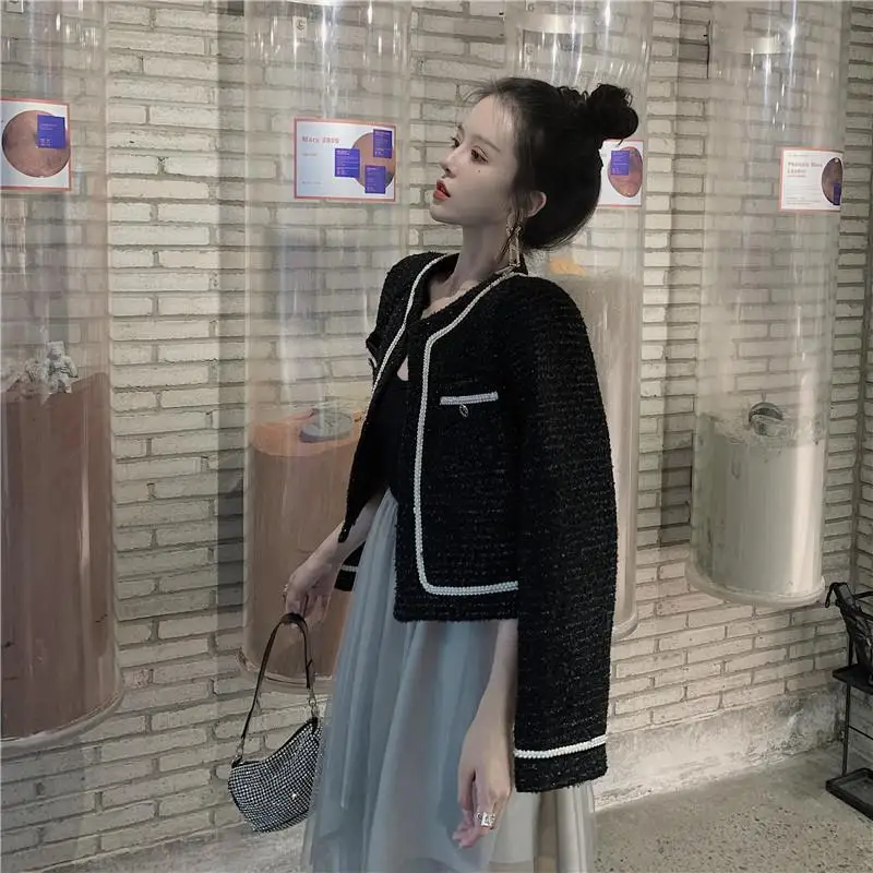 

2021 Spring Autumn New Korean Long-sleeve Stitching Dress Women's High Waist Slim Irregular Dresses Two Piece Suit Y204