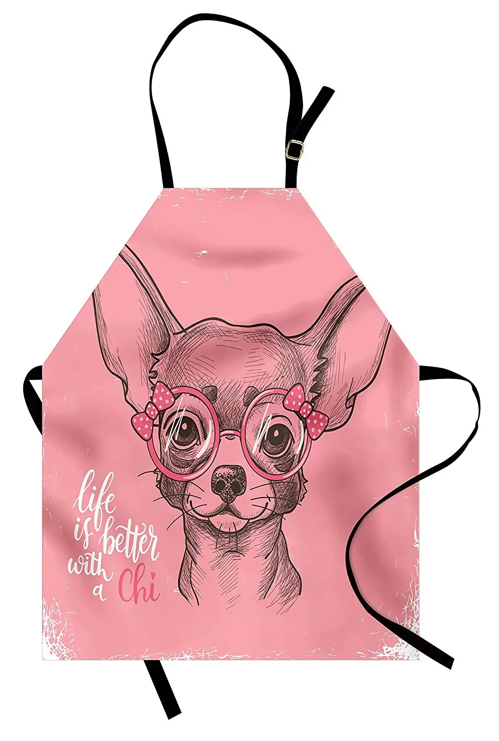 

Dog Apron Girl Chihuahua Sketch Illustration with Fashion Glasses Ribbons Puppy Women Men Kids Kitchen Pinafore for Cooking