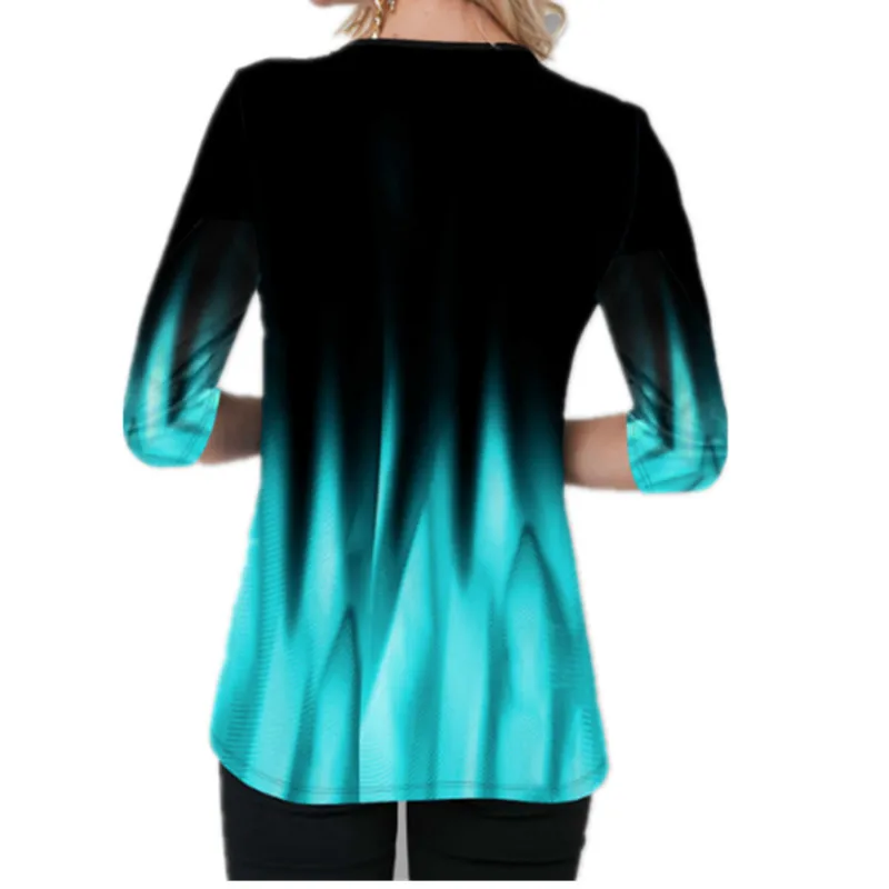 

2021 New Spring Tops 4XL 5XL Oversized Women Blouses 3D Gradient Print Cross V-Neck Loose Plus Size Shirt Tops Fashion Clothes