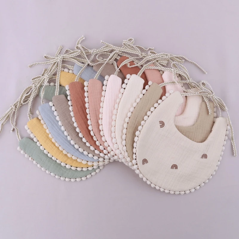 Babero para beb&eacute;s estampado de doble cara, Color s&oacute;lido, algod&oacute;n, borla, Saliva, toalla, absorbente, para reci&eacute;n nacidos, art&iacute;culo de alimentaci&oacute;n de beb&eacute;, 1 ud.-2
