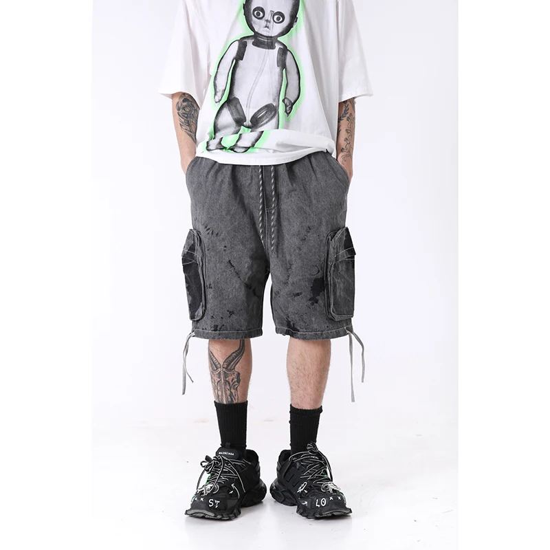 Свободные мужские шорты с галстуком-краской в стиле ретро потертые джинсы пятью