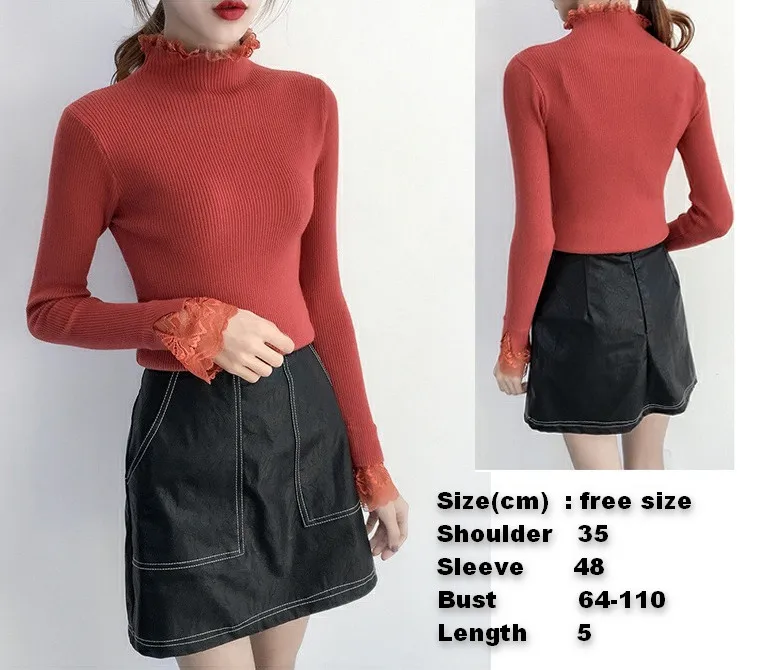 Женский свитер рубашка женские модные пуловеры тонкий вязаный с рюшами на шее и