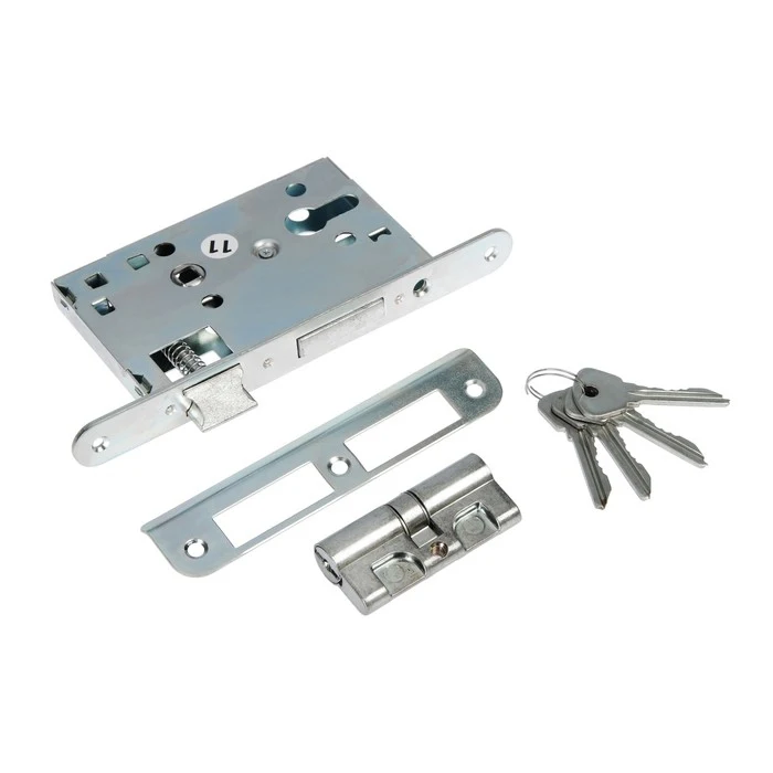 Замок врезной Птимаш ЗВ4-1.55 м/о 55 мм с ручкой 4 ключа цвет хром 2477887 | Строительство