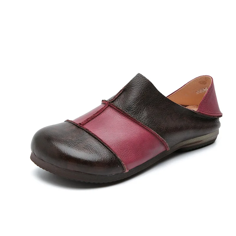 

Johnature 2021 New Spring Women Shoes Mixed Colors Genuine Leather Casual Slip-on Round Toe Retro Shallow Flats Ladies Shoes