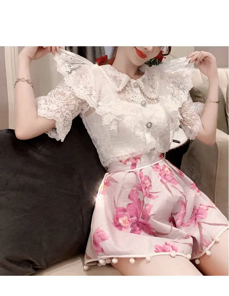 Женская блузка с оборками и жемчугом в винтажном стиле | одежда