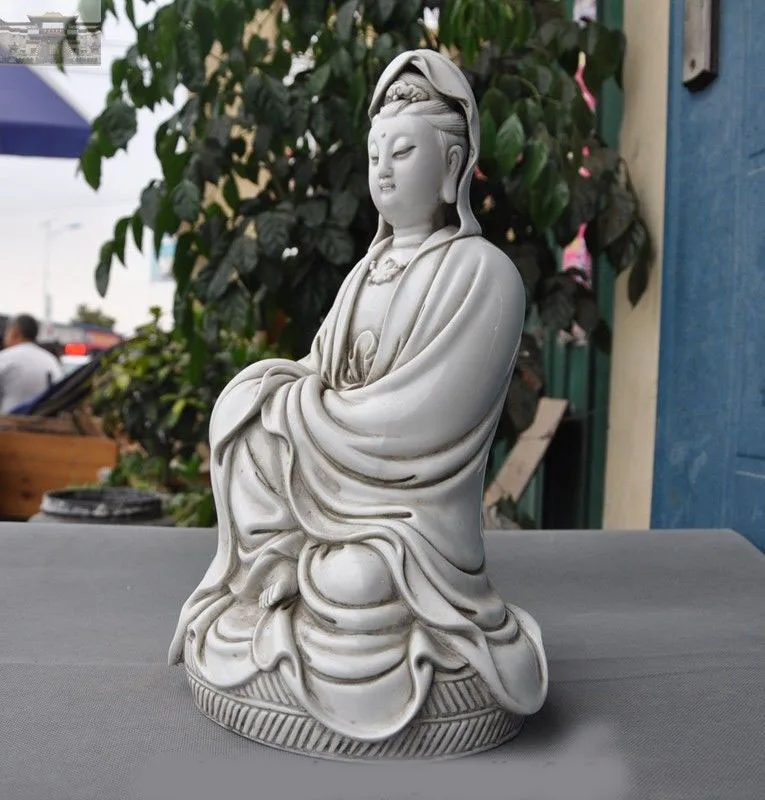 

christmas 14" Old Chinese Temple Dehua White porcelain Guanyin Bodhisattva Kwan-yin Statue New Year