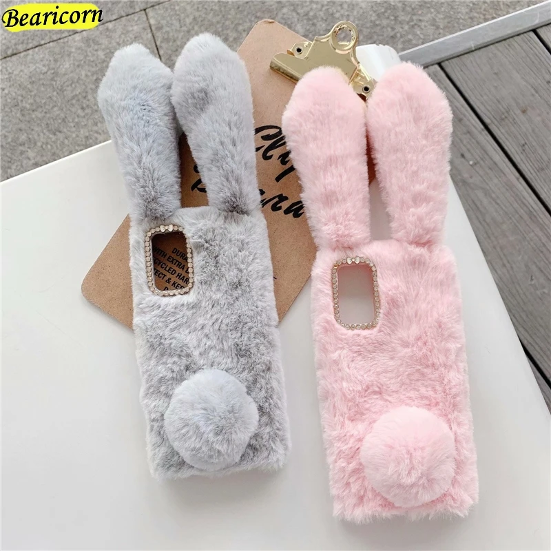 3D Plush Case For Samsung Galaxy S20 FE S10 S10e S9 S8 S7 S6 edge Note 5 8 9 10 20 Plus Lite Ultra 5G Furry Rabbit Fur Cover