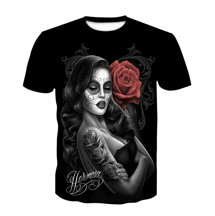

Horror Men's T-Shirt Men's Fun 3D Shirt Skull O-Neck T-Shirt Black Tops Summer Fashion Short Sleeve Punk Style Streetwear