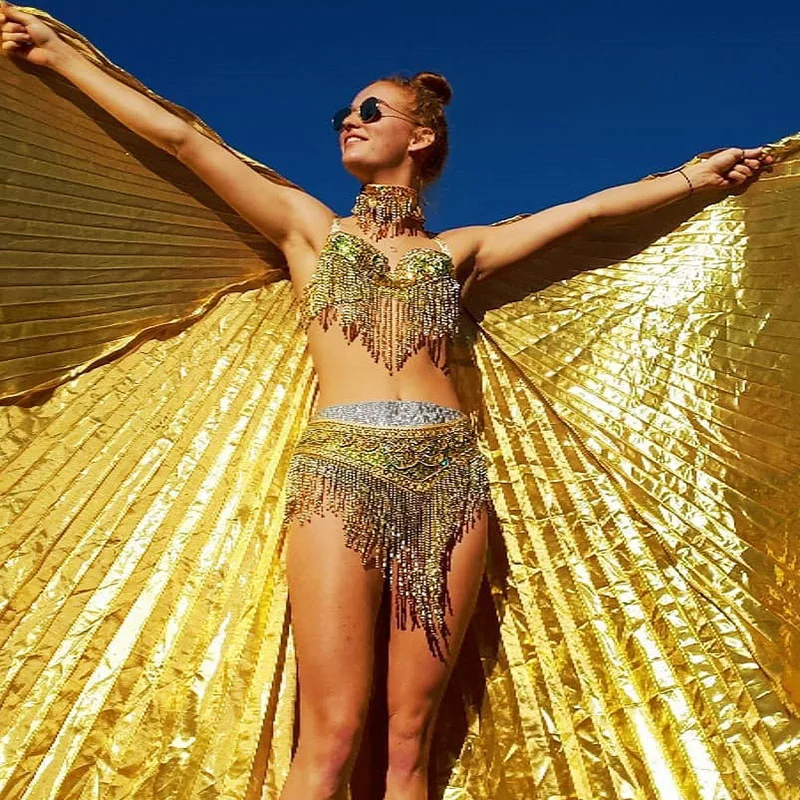 Блестящие Блестки кисточка Бисер для женщин комплект из двух предметов Спагетти