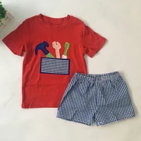 puresun cool cute applique boys summer clothing sets seersucker shorts baby summer boutique clothing