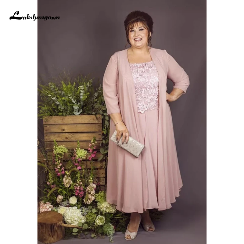 

New Arrivals Chiffon Mother Of The Bride Dresses Plus Size Two Pieces With Jacket Elegant Lace Evening Dress Wedding Party Dress