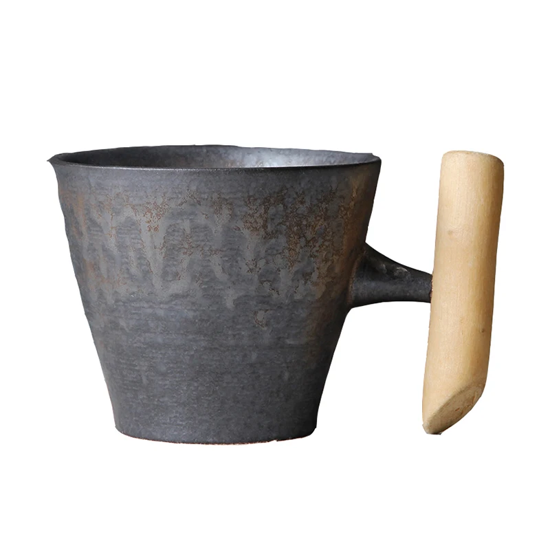 

Japanese-style Vintage Ceramic Coffee Mug Tumbler Rust Glaze Tea Milk Beer with Wood Handle Water Cup Home Office Drinkware