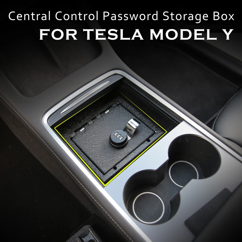 

For Tesla Model Y Password Storage Box Central Armrest With Lock Accessories Center Console Organizer Containers Car Interior